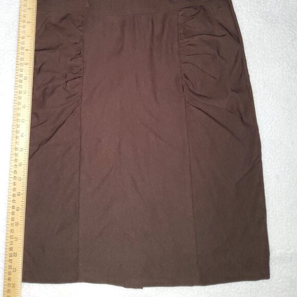 Brown Stretch Ruched Modern Career Rayon Pencil Skirt Medium - Picture 2 of 15